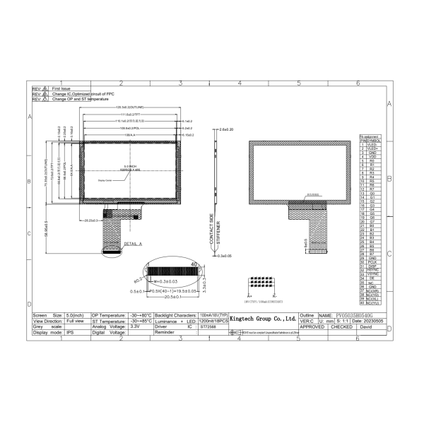 Kingtech 5.0 inch 800*480 TFT module display