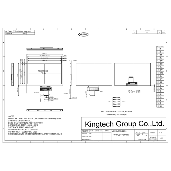 7 inch LCD display 800x480 WVGA