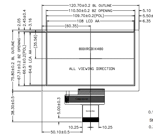 High brightness 1000nits IPS LVDS interface 40pins