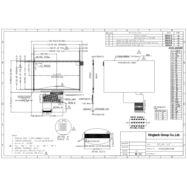 Kingtech 5.0inch transmissive TFT LCD module